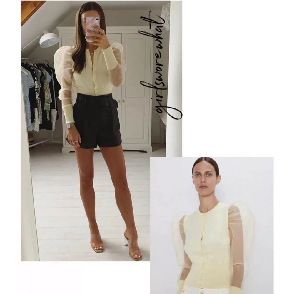 ZARA- yellow organdy flowing sleeve jacket - Picture 3 of 8